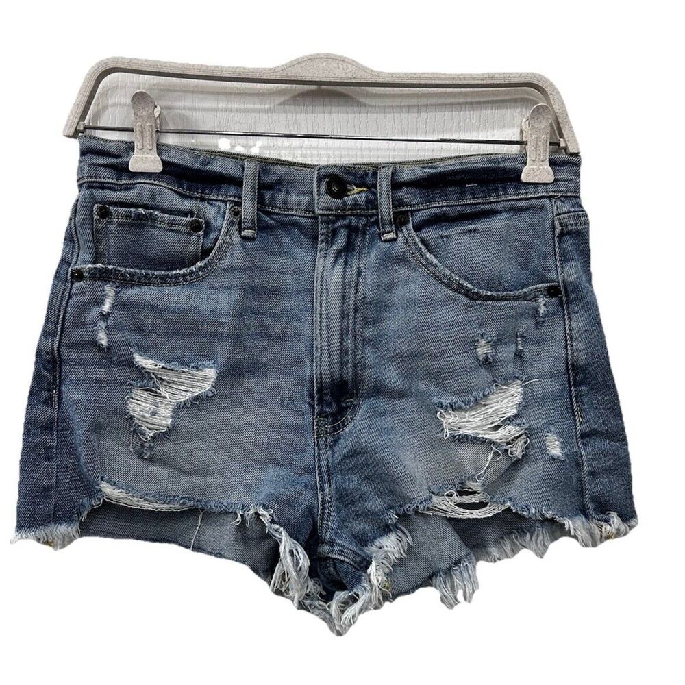 Abercrombie & Fitch High Rise Shorts 27/4 Denim Jean Distressed Y2K Frayed